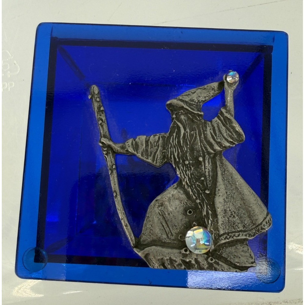 Kheops International Wizard Trinket Box Blue Glass Pewter Fantasy Keepsake Box